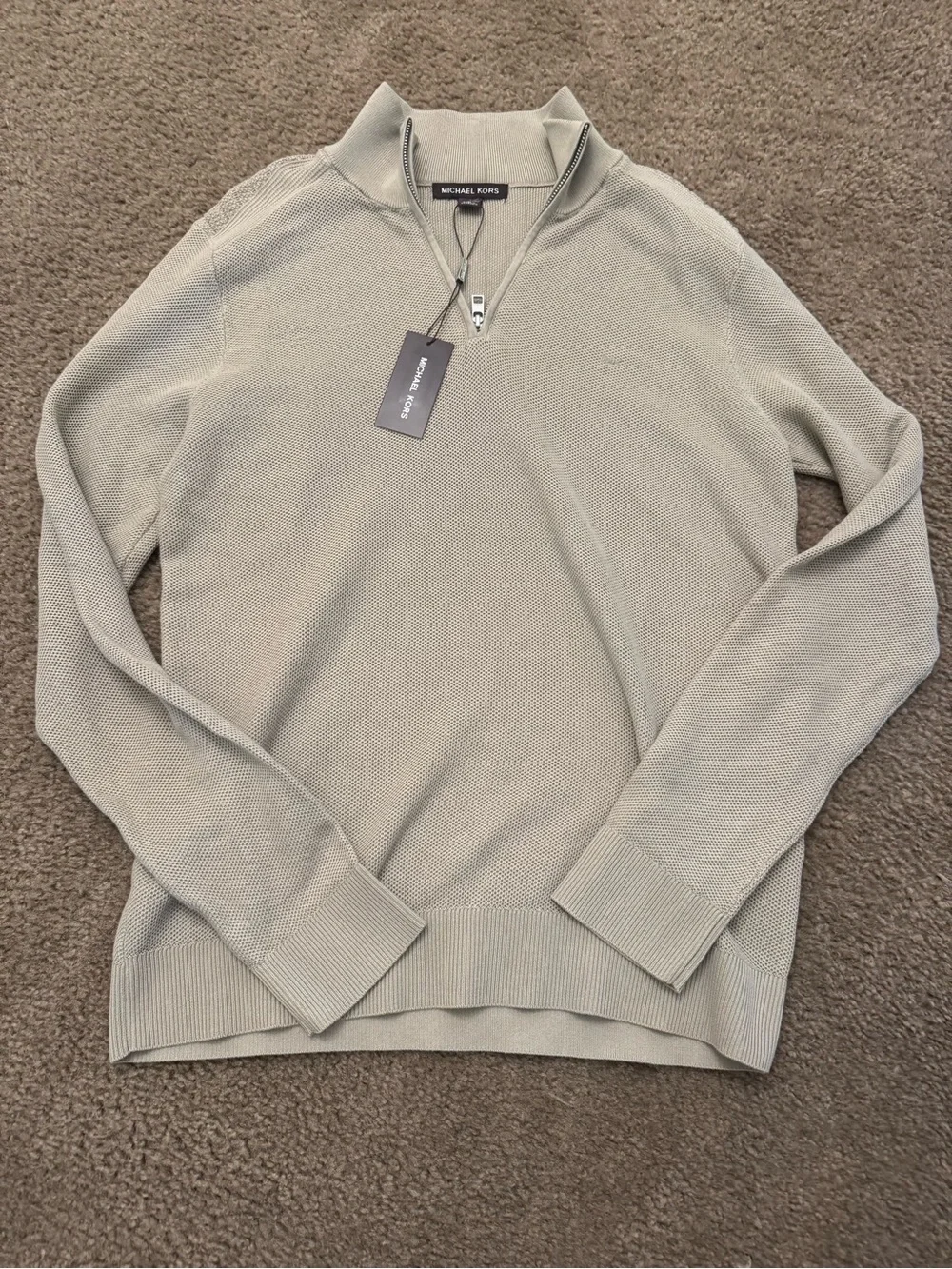 Michael Kors Men's Light Gray Zip-Neck Sweater